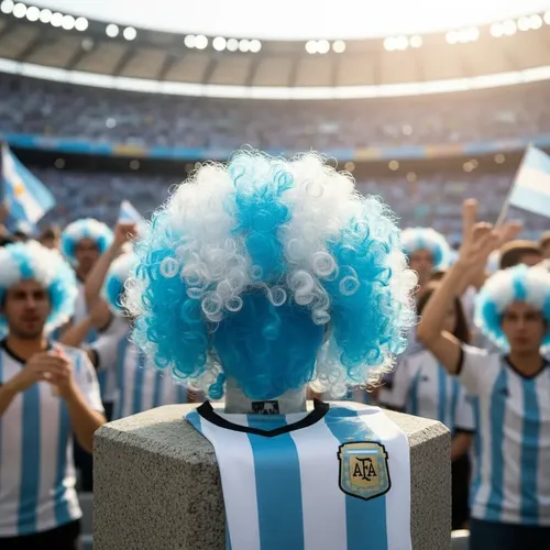 Peluca Afro Argentina Celeste Y Blanco Selección Mundial Celeste Y Blanco