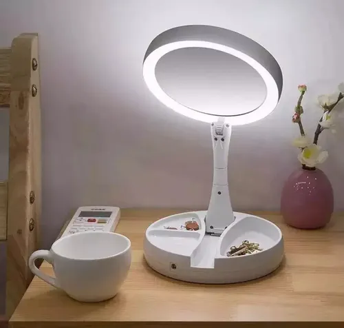 Espejo Doble Aumentox10 Luz Led Usb Recargable 360 Plegable