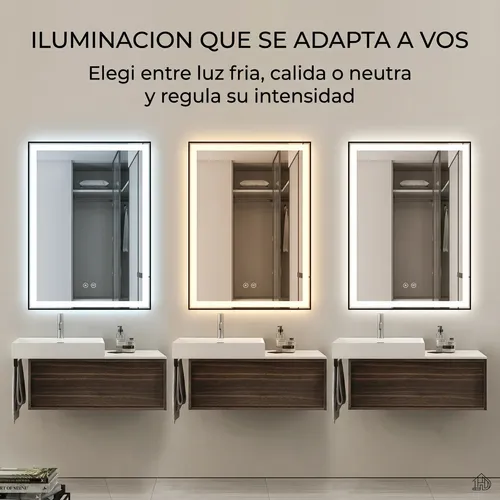 Espejo Rectangular Baño 60×80 Led Desempañante Tactil