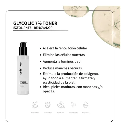 The Minimal Co Tonico Exfoliante Facial Glicólico 7% 100ml Momento de aplicación Noche Tipo de piel Todo tipo de piel