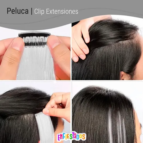 Extensiones Clip Cabello Pelo Sintetico Mechon Colores X6