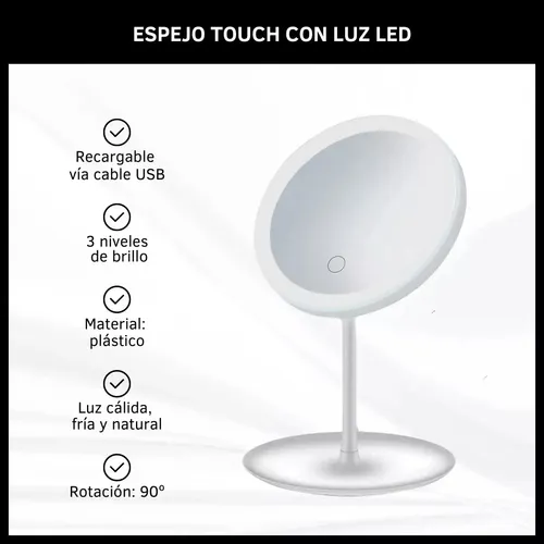 Espejo Para Maquillaje Con Luz Led Táctil  Recargable