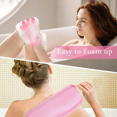 Set Exfoliante Baño 4 Piezas Con Guantes Y Mango