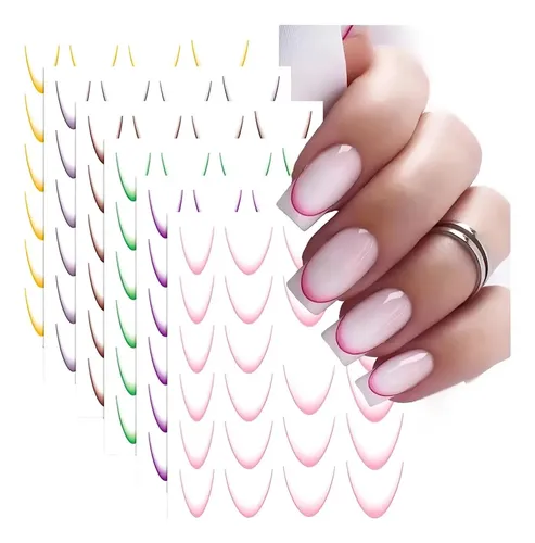 Sticker Uñas Modelo Francesita Punta Plateada Autoadhesivos Degradee Rosa Punta Plata
