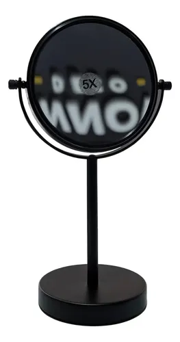 Espejo de Mesada Redondo para Maquillaje, Negro Mate con Aumento 5x