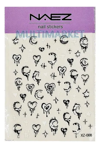 Stickers 5d Relieve Deco Uñas – Goticos Corazones Lunas
