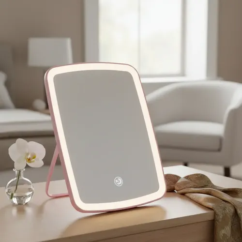 Espejo Led Portátil Recargable 3 Tonos De Luz Maquillaje