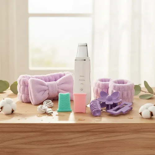 Kit Skincare Vincha Muñequeras Espátula Ultrasónica Facial