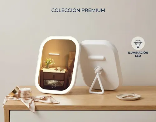 Espejo Maquillaje Con Luz Led Tactil 3 Tonos Ajustable Usb