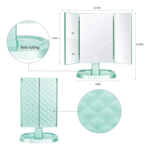 Espejo De Maquillaje Deweisn Trifold Con Luz Led Verde
