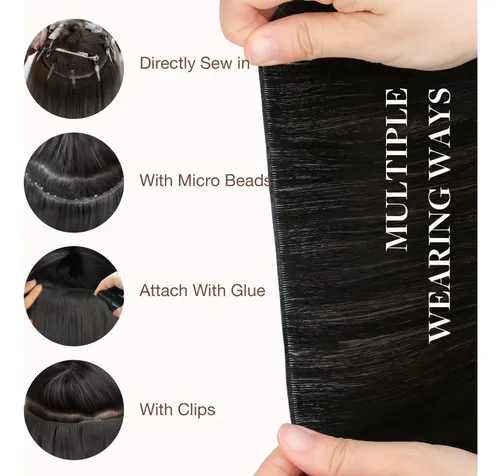 Extension Cortina De Pelo Humano Real 35cm 80g Negro Jet