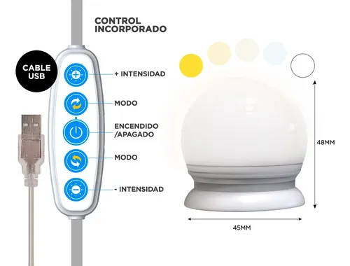 Kit x20 Luces Led Espejo Gadnic Z1300 20 Bombitas 5 Tonos 5V 1W 50000 Horas