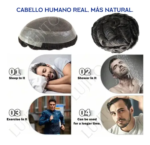 Prótesis Capilar Cabello 100% Humano 1b Natural Con Canas