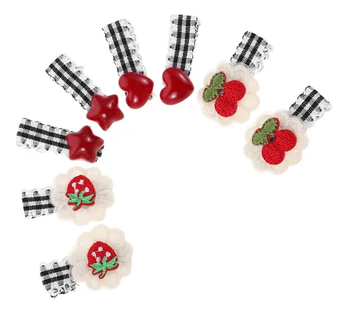 4 Pares De Pinzas Para El Pelo Con Bordado De Cereza Y Pico