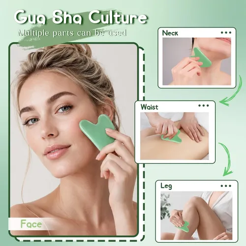 Gua Sha Facial Flagest Piedra Jade Forma Corazón Verde