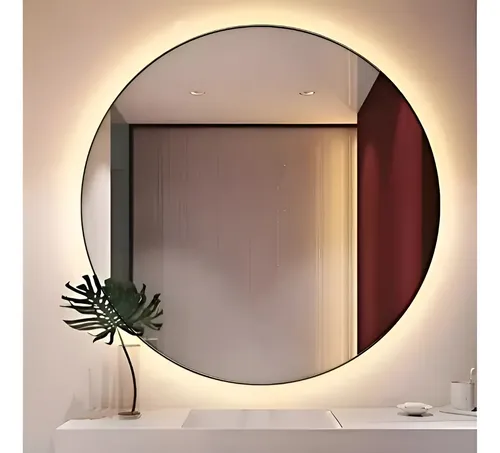 Espejo Redondo Pared Baño Con Luz Led 60 Cm Con Marco Chapa
