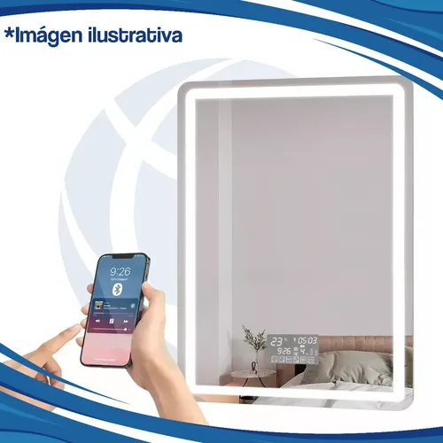 Espejo Rectangular Led Parlante Bluetooth Desempañador 90×60