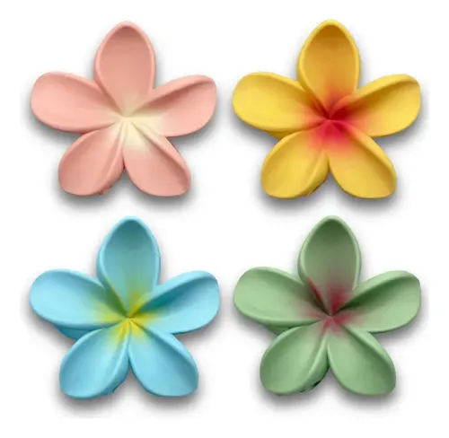 Pack Broches Hebilla De Pelo Flor Hawái Mate En Degrades X4 Rosa/amarillo/celeste/verde