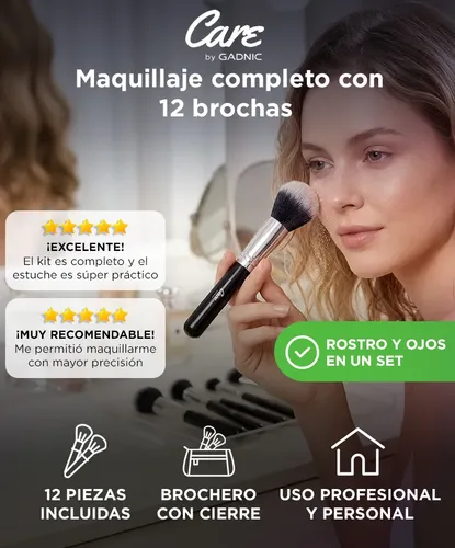 Set 12 Brochas Maquillaje Cosmética Gadnic Suaves Ojo Rostro