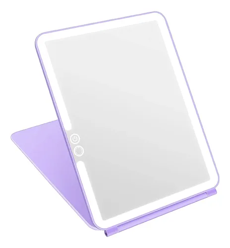 Espejo De Maquillaje Con Luz Led Plegable 25.5x19cm Morado