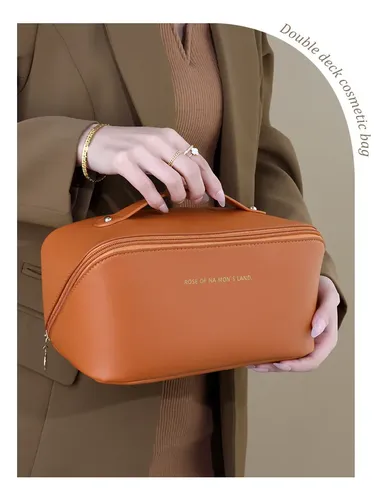 Neceser De Pu Impermeable Gran Capacidad Para Viajes Marrón Liso