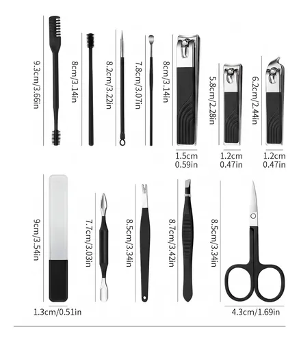 Set Manicura Pedicura 12 Piezas Estuche Valija Con Ruedas Negro