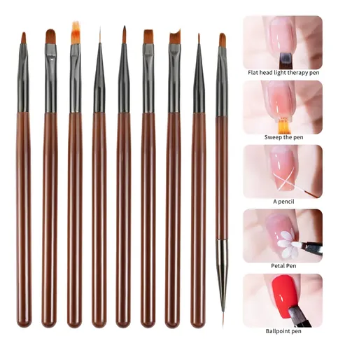 Juego De 9 Pinceles Para Uñas Carving Painting Liner Builder Brown-9pcs