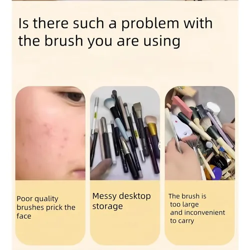 Set De 5 Pinceles De Maquillaje Con Espejo Y Estuche Vegano