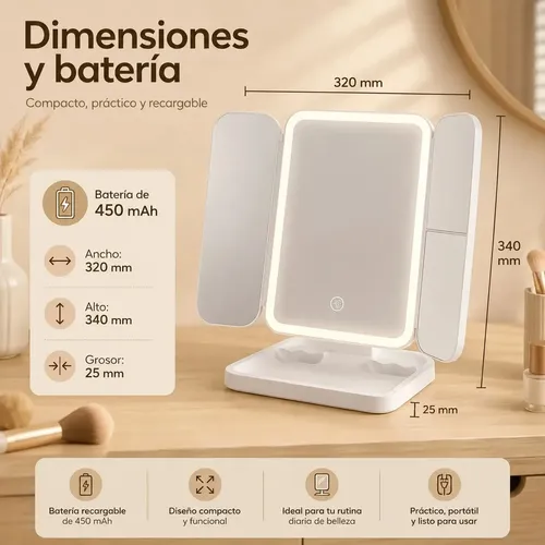 Espejo rectangular de pie Lelong WD-ES03 con luz de 34cm eléctrico marco blanco