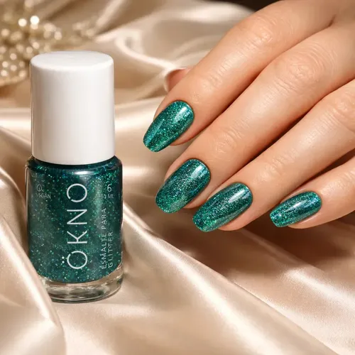 Ökno Esmalte Glitter Gel Vegano Cruelty Free 055 V-trend Color VERDE GLITTER