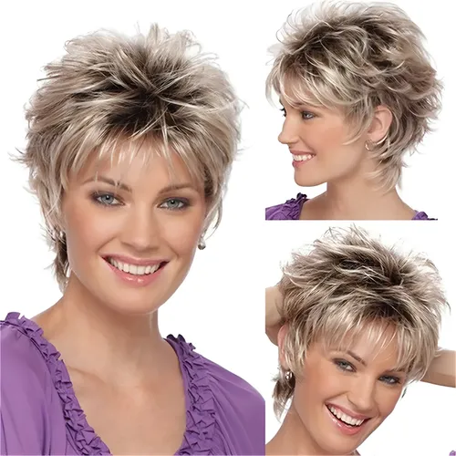Peluca Rizada De Corte Corto A Wigs Fashion, Color Degradado