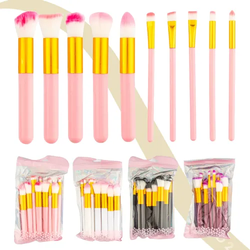 Set X10 Brocha Kabuki Para Maquillaje Makeup Profesional