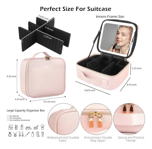 Maletín Para Maquillajes Con Luz Y Espejo Con Aumento 10x