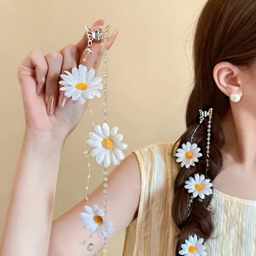 Pinza De Pelo Larga Con Borlas De Cristal Con Forma De Flor
