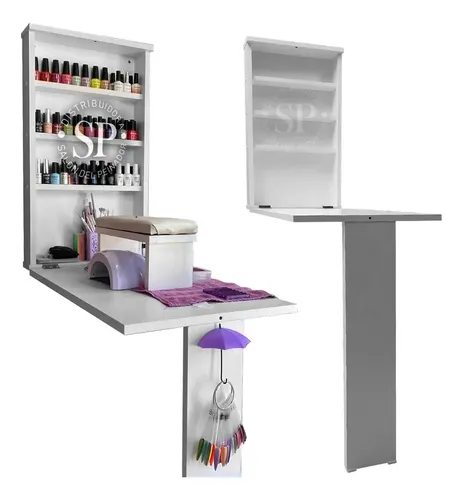 Mesa Profesional Manicuria Plegable Con Estantes Extensible
