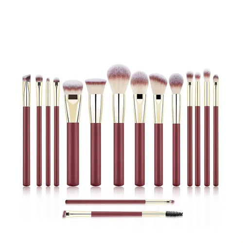 Set De Brochas De Maquillaje Color Rojo Vino Bolsa Mzgj
