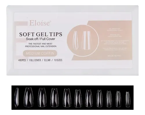 Tips Eloise Uñas Postizas Soft Gel Decoracion Press On 480u Color Coffin Mediana