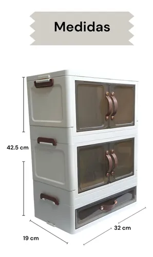 Gabinete Organizador Plástico Apilable 3 Niveles Con Puertas