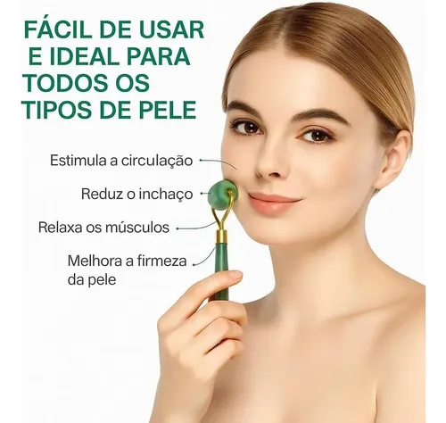 Kit De Rodillo Masajeador Facial Corporal Natur Jade Y Gua S