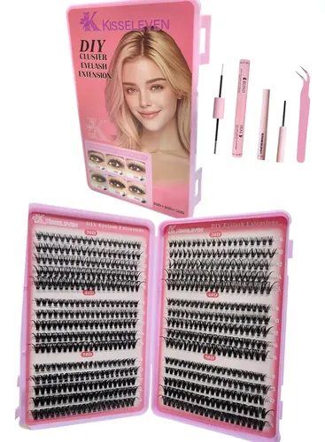 Kit Extensión Pestañas Cluster Adhesivo Removedor 4 Estilos Negro D