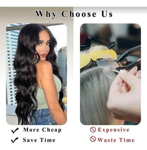 Extensiones de Cabello Ondulado de 50 cm Negras con Clips – Set de 4 Piezas Sintéticas