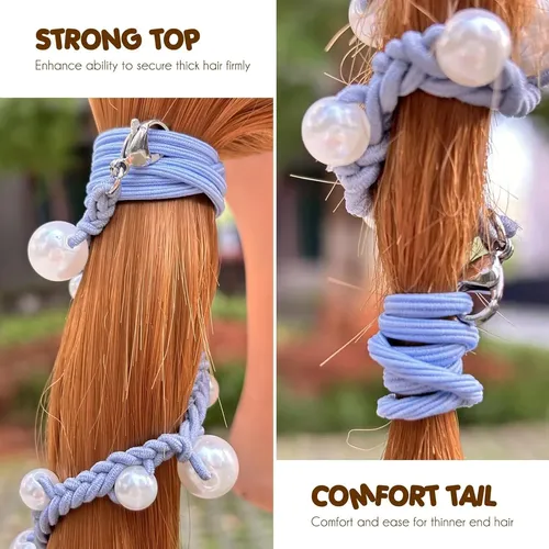 Lazos De Pelo De Perlas Daosun Azul 40 Cm Para Cabello