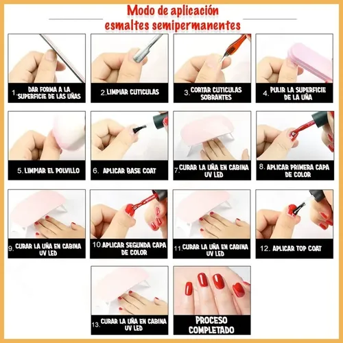 Kit Inicial Manicura Semipermanente Cabina Led 14 Unidades