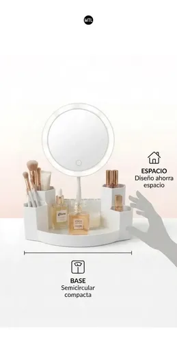 Organizador Maquillaje Mtl Con Espejo Blanco Porta Cosmeticos Tocador Multi Compartimentos Soporte Brochas Accesorios Belleza Practico Estetico Hogar Profesional