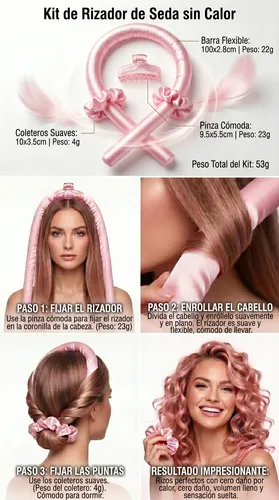 Kit Rulos Sin Calor Cabello Vincha Rizadora Pelo Satinada