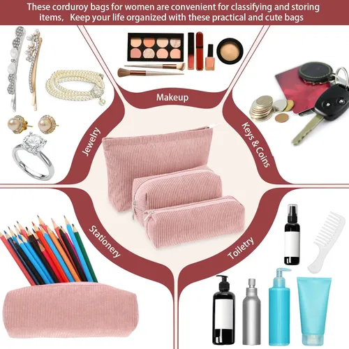 Set De Bolsas De Maquillaje Huhumy Corduroy Cosmetic Pouch R