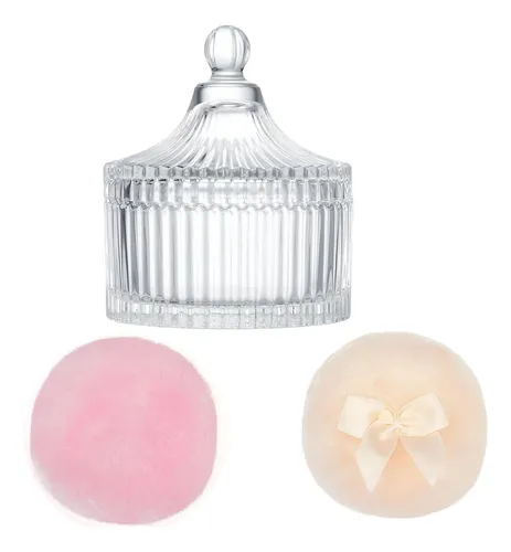 3 Pieces Extra Large Body Powders Puff With Clear Glass