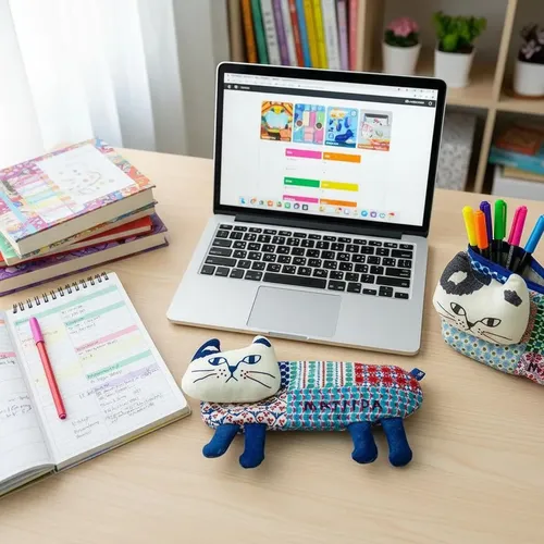 2 Estuches Maquillaje Tela Gato Patchwork Y Tomate Cuadros