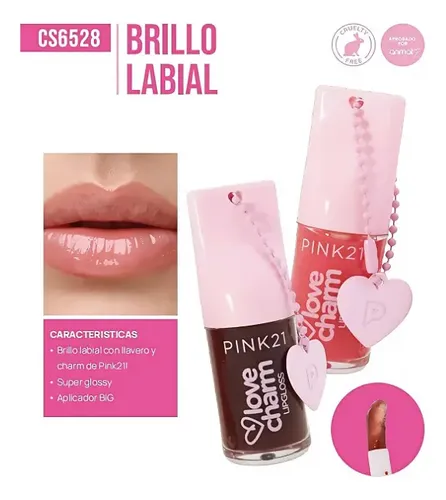 Lipgloss Labial Color Brillo C/ Llavero Love Charm Pink21