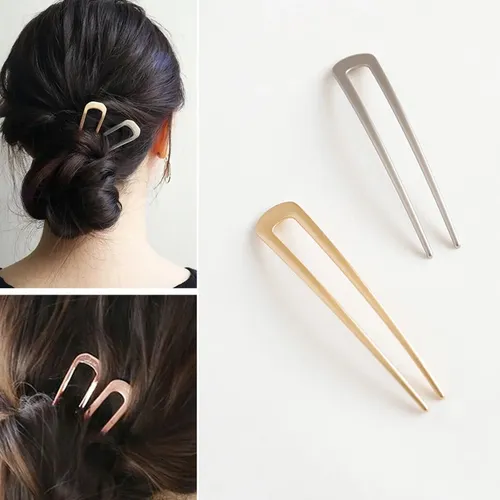 Pinza Para El Pelo En Forma De U De Metal Minimalista (1 #mo Glossy Gold